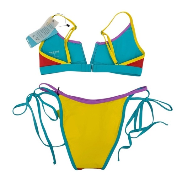 OneOne Swimwear Bikini SET Jenna Top Alexa Bottom Brighton Red Yellow Blue S - Picture 3 of 10